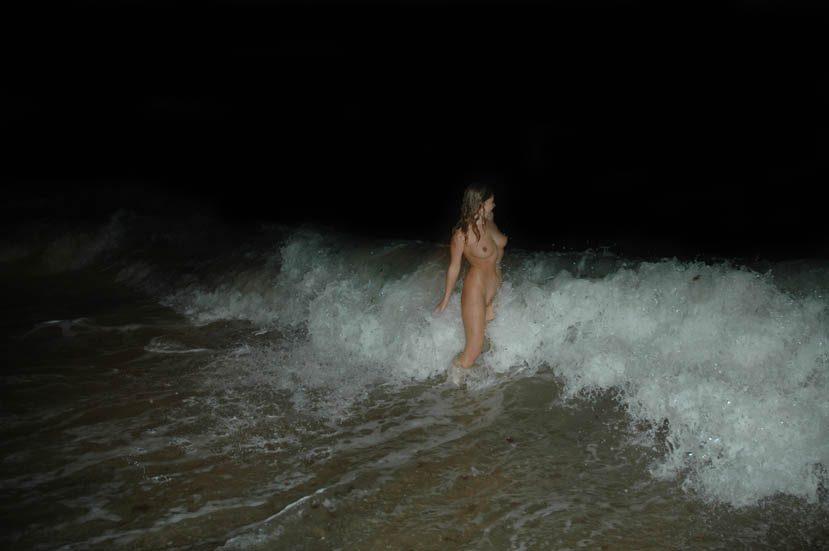 Lesbian fun at night beach