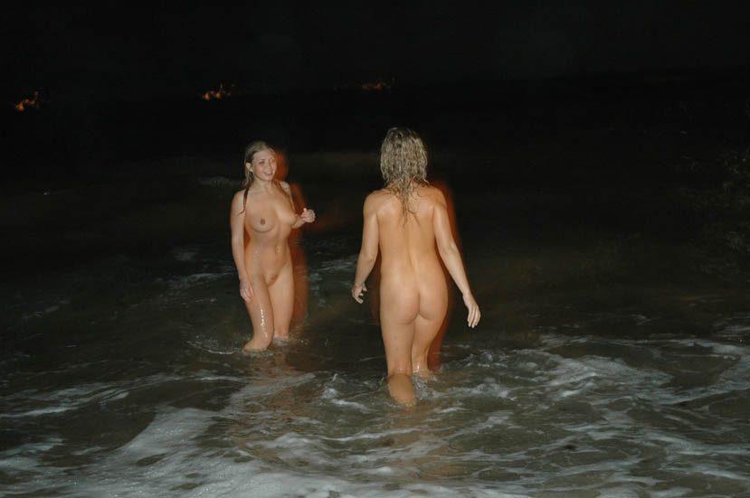 Lesbian fun at night beach