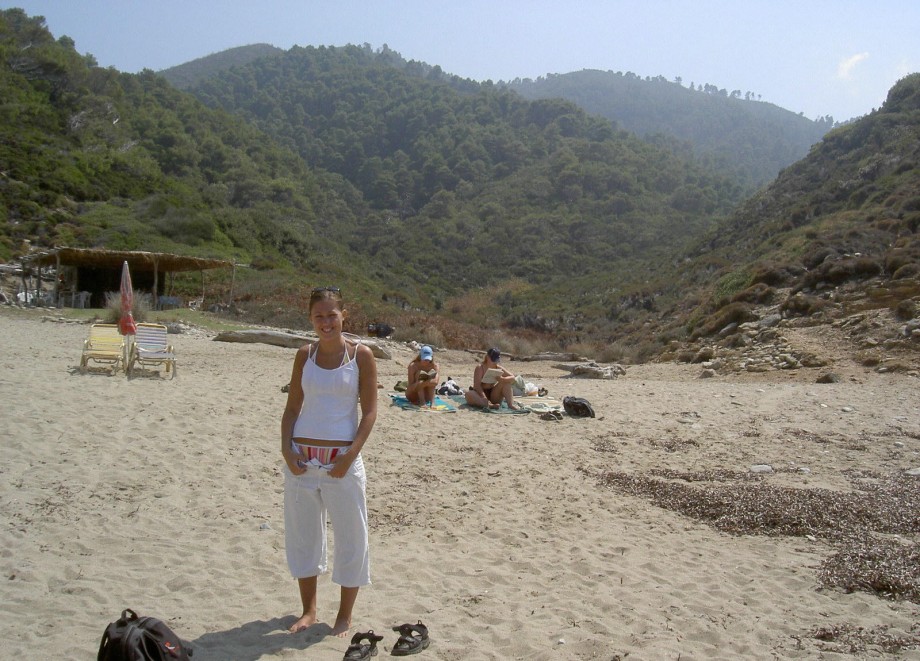 Teen blond girl on holiday  at the beach