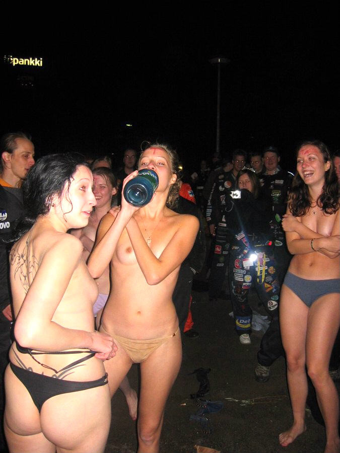 Flashing girls at party