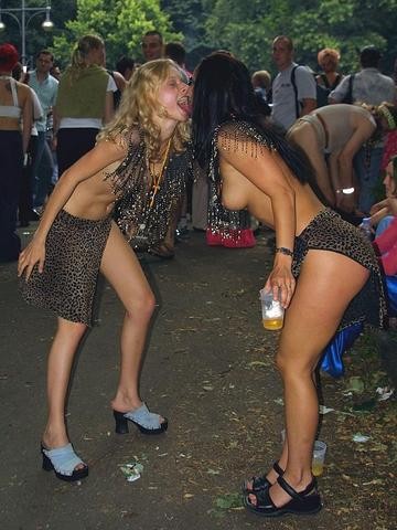 Flashing girls at party