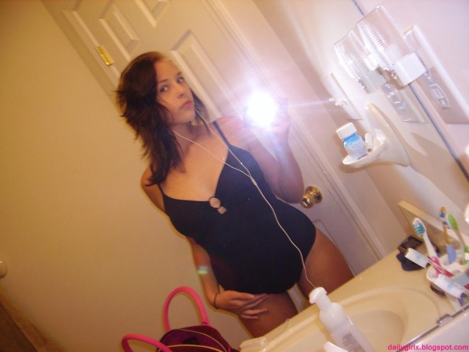 Selfshot pics - cute teen showing tits in bathroom