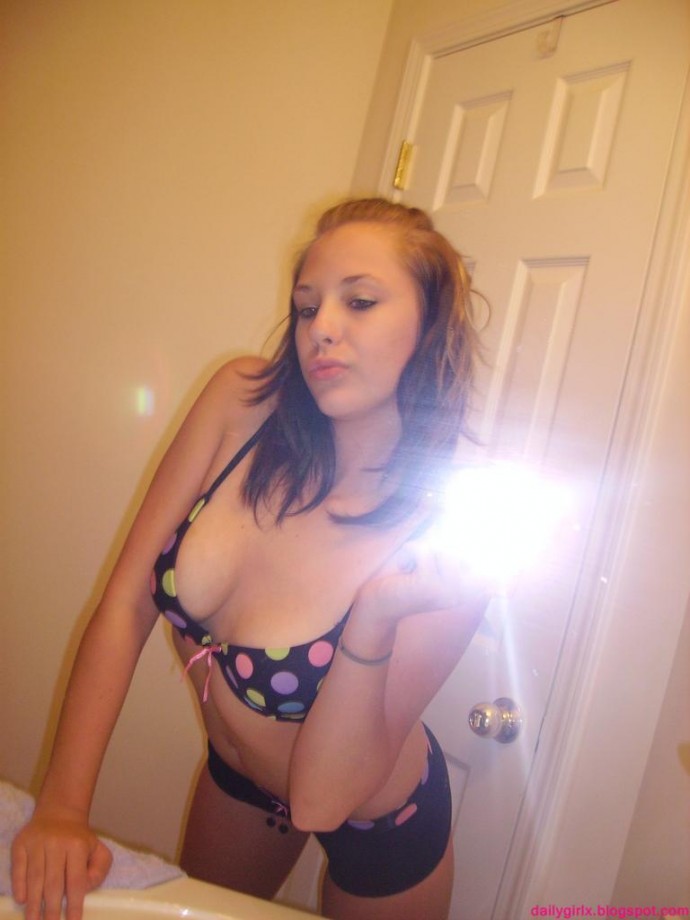 Selfshot pics - cute teen showing tits in bathroom