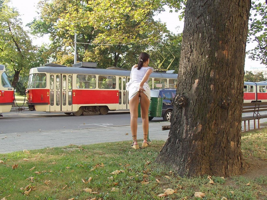 Public nude - another girl upskirt without pants