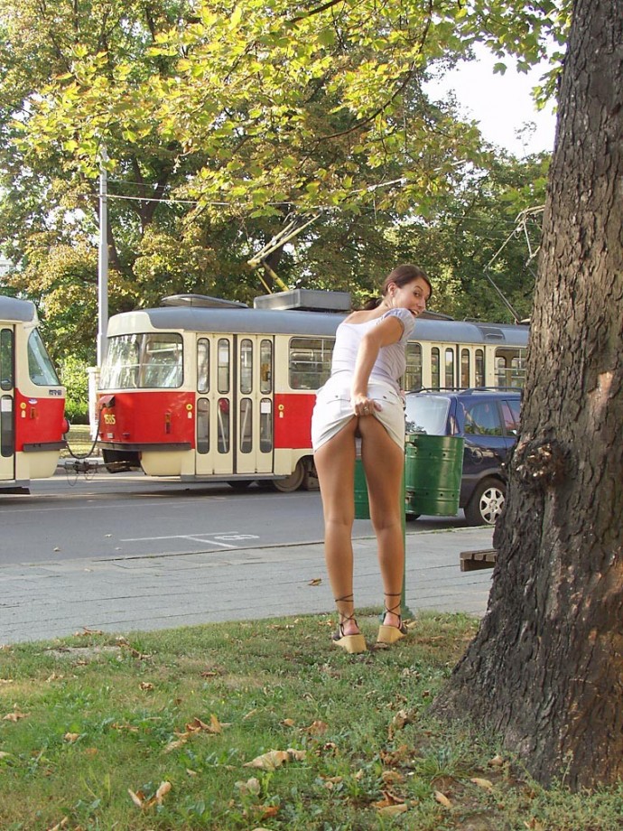 Public nude - another girl upskirt without pants