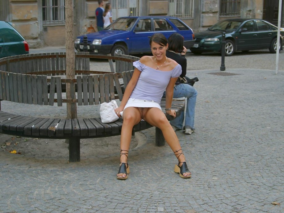 Public nude - another girl upskirt without pants