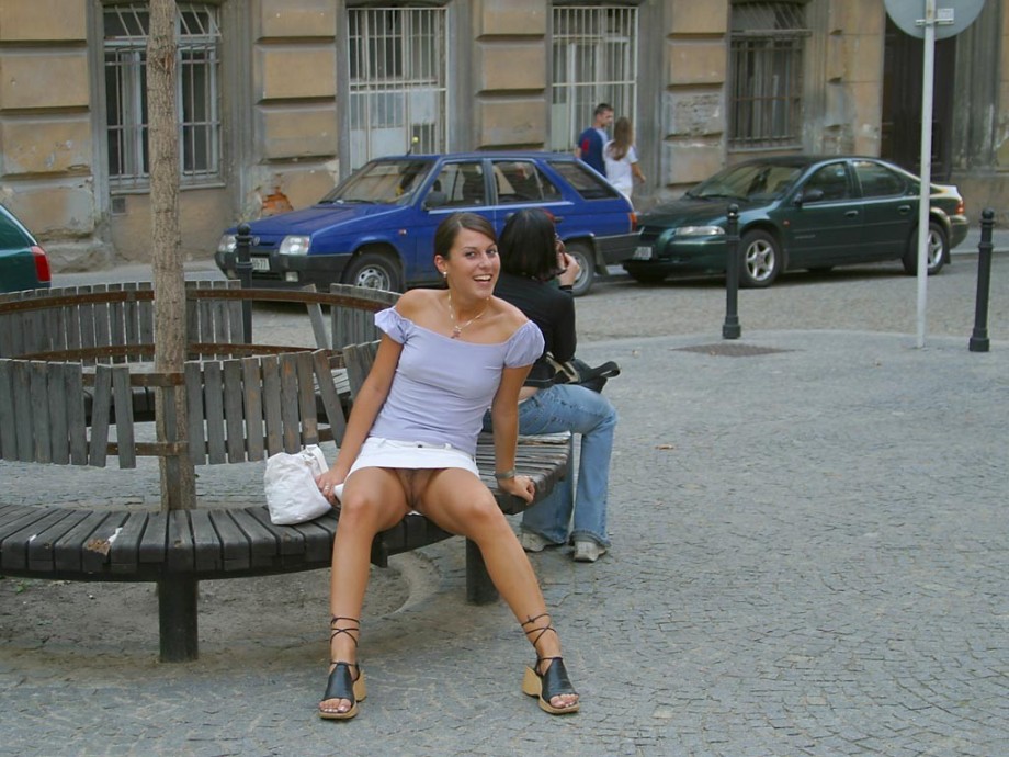 Public nude - another girl upskirt without pants