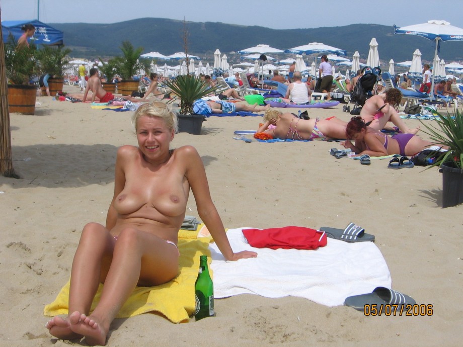 Blond polish girl on beach holiday