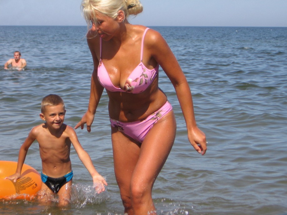 Blond polish girl on beach holiday