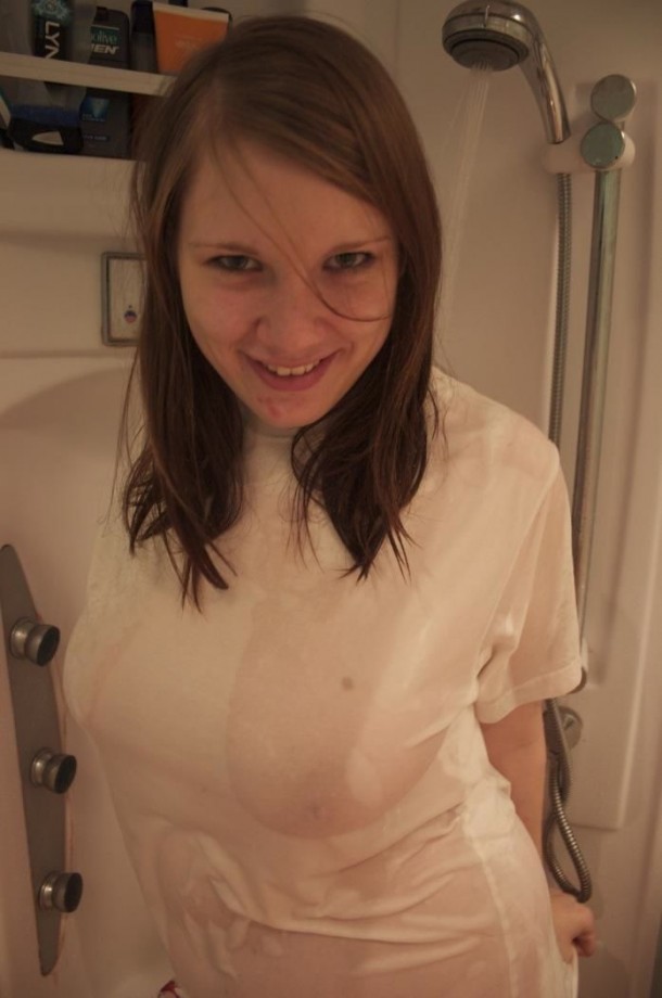 Bernadette shower blow job wet t shirt