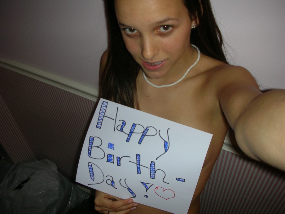 Cute teen selfshot with birthday wishes 