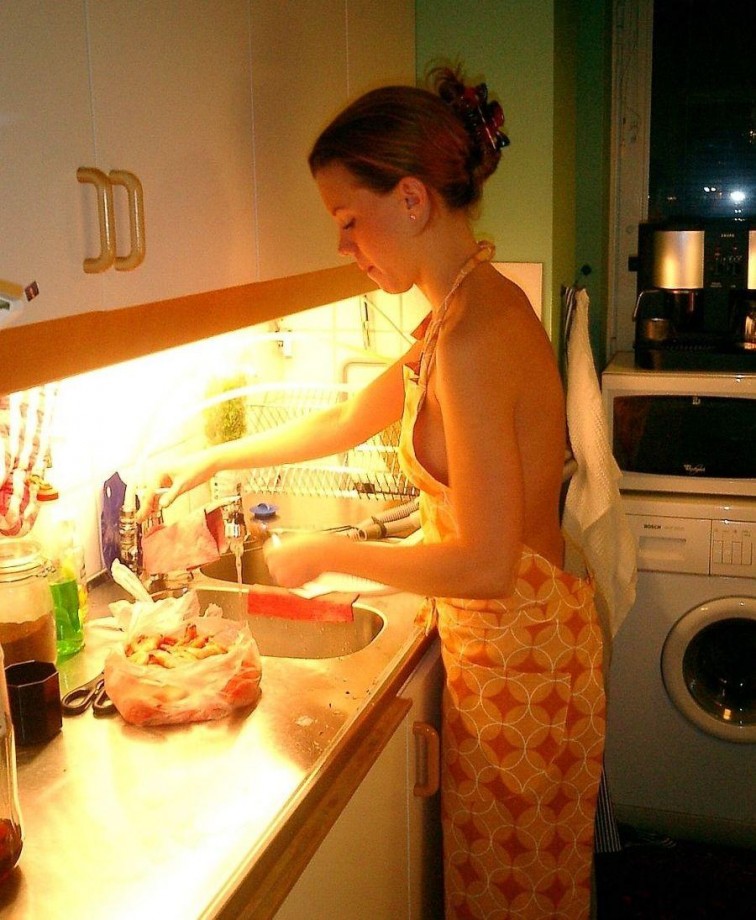 Young wife doing housework 