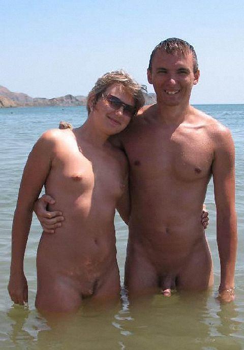 Small boobies at nudist beach 