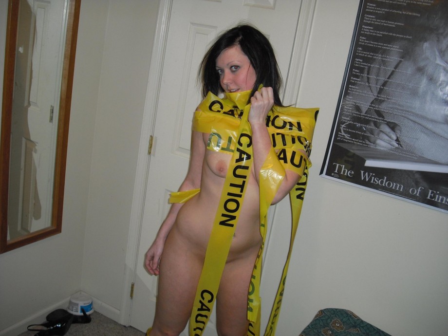 Tight blonde with caution tape