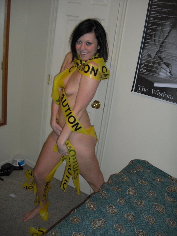 Tight blonde with caution tape