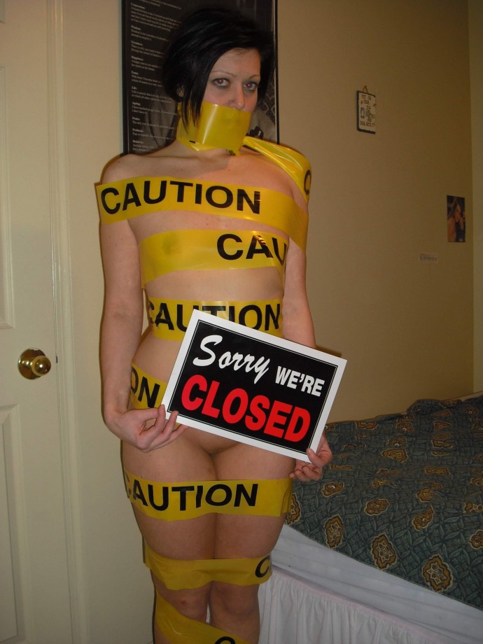 Tight blonde with caution tape