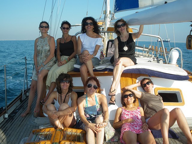 A bunch of milfs take a boat ride