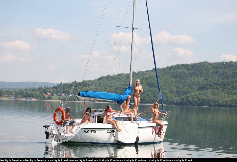 Naked girls sunbathing on the boat