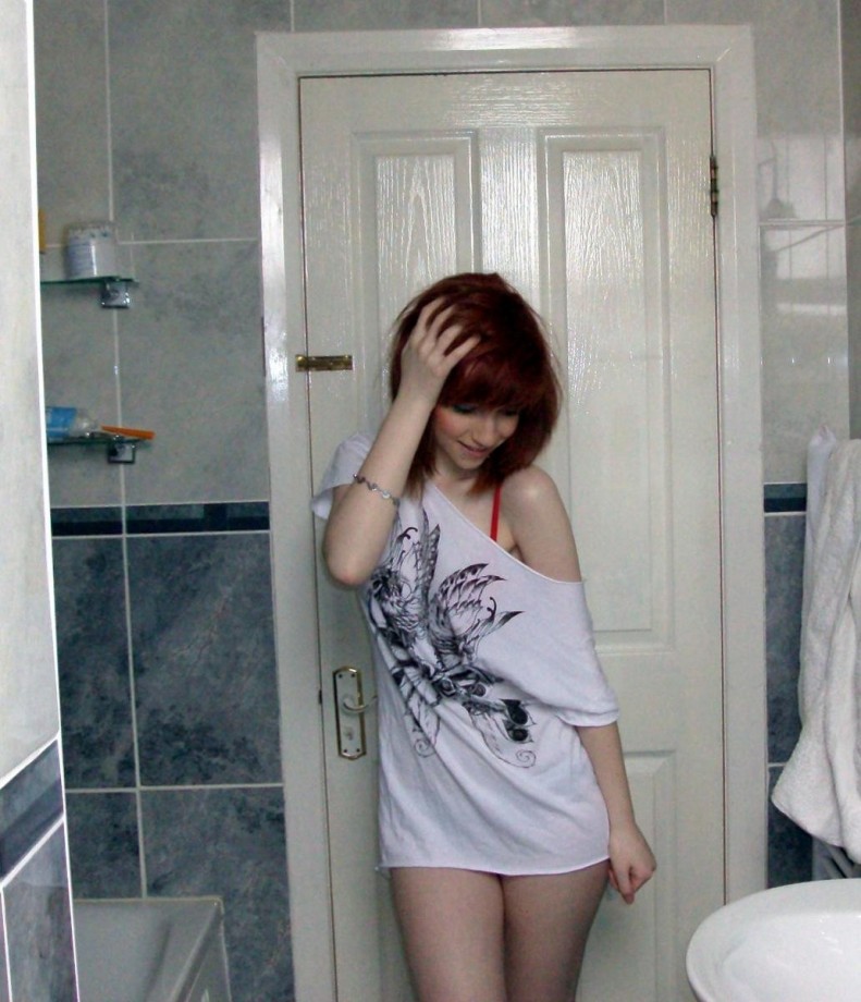 Pikotop - skinny teen posing in bathroom - redhead