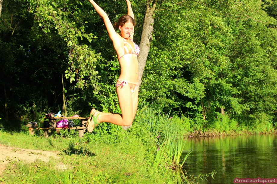 Sweet girlfriends make hot pictures at the lake