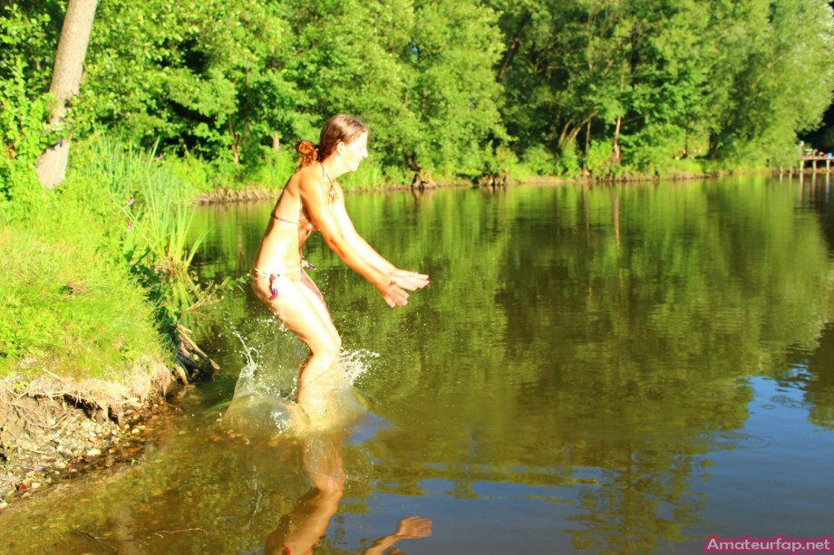 Sweet girlfriends make hot pictures at the lake