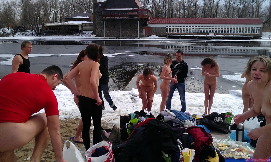 Horny students group makes hot pictures in winter