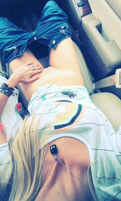 Horny girls selfshot in the car